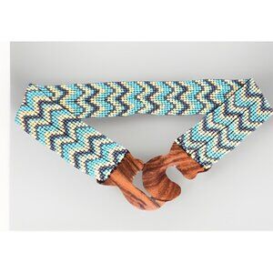 Womens Chevron Beaded Belt Southwestern Wood buckle Stretchy Handcrafted   (6)